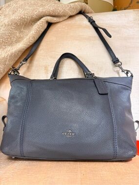 Coach Lenox F59325 Pebbled Leather Satchel Midnight Blue gunmetal hardware